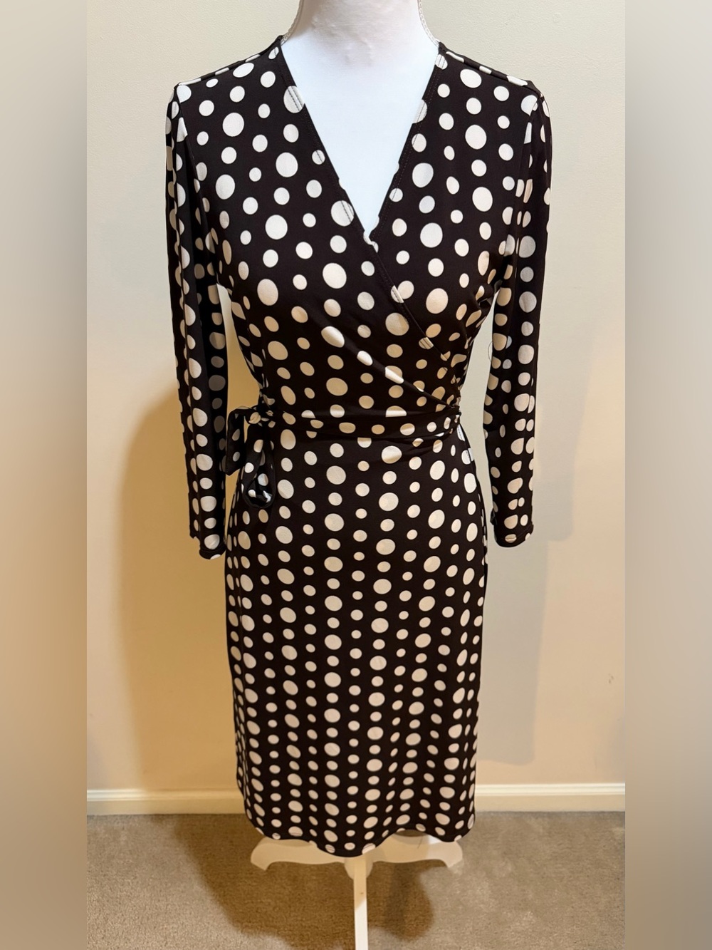 Sunny Leigh Polka Dot Wrap Dress Dark Brown Size Small Petite